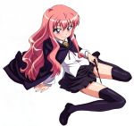   blush cape flat_chest highres long_hair louise_francoise_le_blanc_de_la_valliere scan skirt thigh_highs uniform zero_no_tsukaima  