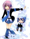  blue_eyes blue_hair boots chibi guardian_chara hair_ornament hairclip hat hinamori_amu leg_warmers loli miki_(shugo_chara!) necktie pink_hair school_uniform seifuku shugo_chara! skirt uniform yukian 