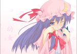 1girl crying highres kitsune_(scaz) long_hair patchouli_knowledge purple_hair ribbon ribbons solo tears touhou wink