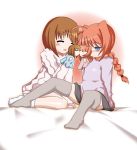  braids hand_puppet kiss kissing loli long_hair mahou_shoujo_lyrical_nanoha mahou_shoujo_lyrical_nanoha_a&#039;s mahou_shoujo_lyrical_nanoha_a's plait puppet sch short_hair thigh_highs thighhighs vita yagami_hayate yuri 