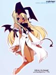  1girl bat_wings black_panties blonde_hair blush breasts bunny_ears character_name crybringer dark_skin detached_sleeves disgaea fake_animal_ears female flonne flonne_(fallen_angel) long_hair makai_senki_disgaea nippon_ichi panties ribbon sideboob solo source_request tail wings 