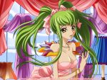  1girl breasts c.c. cleavage code_geass green_hair long_hair pigtails yellow_eyes 