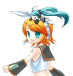  blush chibi hatsune_miku kagamine_rin long_hair midriff sd seifuku short_hair shorts twintails very_long_hair vocaloid 