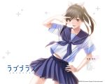  bow hair_bow hand_on_hip love_plus ponytail school_uniform seifuku serafuku skirt solo takane_manaka white 