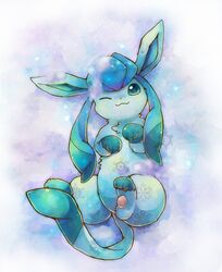  glaceon lying m-mi no_humans on_back pokemon pokemon_(creature) snow wink 