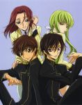  brown_hair c.c. cc code_geass friends green_eyes green_hair kallen_stadtfeld kururugi_suzaku lelouch_lamperouge long_hair male official_art school_uniform short_hair 