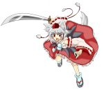  animal_ears bad_id detached_sleeves highres inubashiri_momiji red_eyes short_hair silver_hair solo sword tail touhou weapon wolf_ears wolf_tail 