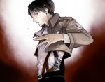  1boy ascot belt black_hair jacket morbid rivaille shingeki_no_kyojin solo 