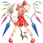  bad_id fangs flandre_scarlet foreshortening highres laevatein nemo_(marmeid331) ponytail red_eyes side_ponytail touhou transparent_background wings 
