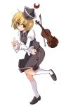 blonde_hair buttons collar crescent crescent_moon gem hair_ornament hat highres instrument inuinui kneehighs lunasa_prismriver moon open_mouth ornament shirt shoes short_hair simple_background skirt solo touhou transparent_background violin white_legwear yellow_eyes 