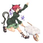  animal_ears bad_id braid cat_ears cat_tail extra_ears ghost highres kaenbyou_rin multiple_tails red_eyes red_hair serizawa_mutsuki short_hair solo tail touhou transparent_background twin_braids twintails wheelbarrow 