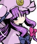 bow close-up coo hair_bow hair_ribbon hat highres looking_back patchouli_knowledge purple_eyes purple_hair ribbon solo touhou violet_eyes 