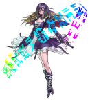  black_dress boots cape capelet dress gradient_hair highres hijiri_byakuren legs long_hair magic_circle multicolored_hair murasaki-sin murasaki_sin scroll touhou transparent_background wind_lift yellow_eyes 