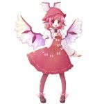  bow dress hair_bow hat highres holding kanene_nono long_sleeves mary_janes microphone mystia_lorelei open_mouth pantyhose pink_eyes pink_hair ribbon shoes short_hair singing solo thigh-highs touhou transparent_background wings 