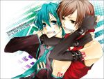  aqua_hair brown_hair genderswap gloves hatsune_miku hatsune_mikuo male meiko meito nail_polish necktie short_hair smile tattoo vocaloid 