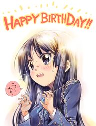  black_eyes black_hair confetti happy_birthday k-on! long_hair minimaru school_uniform solo tears 