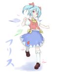  artist_request bad_id blue_hair bow cirno flandre_scarlet hair_bow if_they_mated kazami_ryouya red_eyes skirt socks solo touhou translated twintails wings 