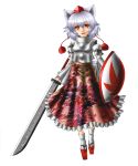  five-seven highres inubashiri_momiji red_eyes short_hair silver_hair sword tail touhou transparent_background weapon wolf_ears wolf_tail 