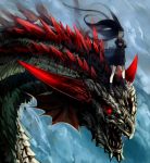  black_hair crossed_arms dragon epic long_hair red_eyes scales school_uniform very_long_hair 