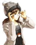  beanie brown_eyes brown_hair face glasses hands hat highres holysnow jacket original pinky_out solo 