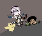  chibi chicobo chocobo dutch_angle final_fantasy final_fantasy_xiii lightning_(ff13) lightning_farron lying outstretched_arms sazh_katzroy spread_arms 