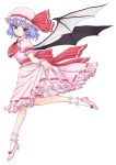  bat_wings blue_hair highres light_smile orebalgum red_eyes remilia_scarlet running short_hair skirt_hold smile solo toe-point touhou transparent_background tsurime wings wrist_cuffs 