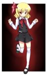  1girl blonde_hair hair_ribbon leg_lift red_eyes ribbon rumia short_hair solo thigh-highs touhou white_legwear 