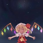  :d bad_id blonde_hair closed_eyes eikokudaisuki flandre_scarlet happy long_hair night night_sky open_mouth outstretched_arms sky smile solo spread_arms touhou 