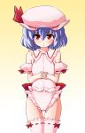  blue_hair blush detached_sleeves frills hands_clasped hat leotard red_eyes remilia_scarlet short_hair thigh-highs thighhighs touhou 