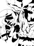  bow dress explosion eyes fangs gloves greyscale grin hand_in_pocket hand_on_hat hashigaya hat high_contrast mechanical_arms monochrome peacock_(skullgirls) ribbon shaded_face sharp_teeth short_hair skirt skullgirls smile solo teeth top_hat 