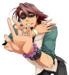  1boy bracelet brown_eyes brown_hair facial_hair hands jewelry kaburagi_t_kotetsu mask mori-003 necktie outstretched_hand ring stubble tiger_&amp;_bunny vest waistcoat watch wedding_band wristwatch 