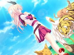  77 amane_ruru animal blue_eyes game_cg long_hair seifuku sky tiger 