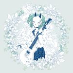  1girl electric_guitar flower fox_mask guitar instrument kiwi_(ohyeah2050) mask school_uniform serafuku shibasaki_erika solo tsurezure_children 