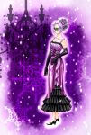  blue_eyes candelabra domino_mask dress elbow_gloves gloves hair_ornament high_heels highres jewelry mask masquerade necklace original pixiv_hogwarts purple purple_hair shoes snowflakes 