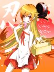  1girl blonde_hair blush doughnut goggles helmet highres long_hair monogatari_(series) oshino_shinobu pointy_ears solo y_k yellow_eyes 