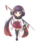  black_hair black_legwear chibi garter_straps highres horns inu_x_boku_ss japanese_clothes kuena long_hair miko purple_eyes shirakiin_ririchiyo thigh-highs thighhighs violet_eyes weapon 