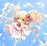  bad_id blonde_hair blue_eyes blush cloud dress envelope flying hat lily_white long_hair sky solo tepes touhou 