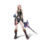  bare_shoulders blue_eyes boots cross-laced_footwear epaulettes final_fantasy final_fantasy_xiii fingerless_gloves gloves highres jewelry lips navel necklace pink_hair serah_farron short_shorts shorts sleeveless solo sword thigh_strap weapon 