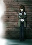  bible_(pixiv) black_legwear blue_eyes brown_hair jacket legwear_under_shorts long_hair makise_kurisu necktie pantyhose shorts solo steins;gate 