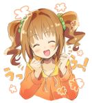  blush brown_hair bust closed_eyes eyes_closed face hair_ornament happy hoodie idolmaster long_hair open_mouth sakuro simple_background sketch smile solo takatsuki_yayoi twintails white_background 