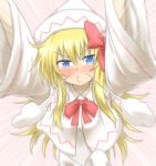  blonde_hair blue_eyes blush bow bust capelet emphasis_lines hair_bow hat lily_white long_hair nobamo_pieruda o3o solo touhou 