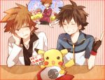  2boys cheerleader child multiple_boys ookido_shigeru pikachu pokemon pokemon_(anime) pokemon_(creature) saemi satoshi_(pokemon) translated translation_request 