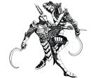  battle crossover dark_souls demon&#039;s_souls demon's_souls fighting knight_lautrec_of_carim monochrome shotel sword weapon yurt_the_silent_chief 