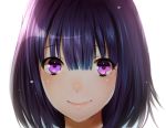  bad_id close-up face lips looking_at_viewer minami_haruya original purple_eyes purple_hair short_hair simple_background smile solo violet_eyes white_background 