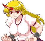  alphes_(style) blonde_hair breasts claws cuffs horn hoshiguma_yuugi large_breasts long_hair mono_(moiky) parody red_eyes solo star style_parody touhou 