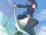  katana legs original ponytail school_uniform skirt sword thigh-highs thighhighs weapon yellow_eyes yukiya 