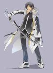  black_hair coat elsword fullluv gloves male raven_(elsword) simple_background solo sword weapon yellow_eyes 