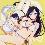  :&lt; bare_shoulders bikini black_hair blue_eyes blush breasts character_request cleavage demon_tail eyebrows flat_chest frilled_bikini frills front-tie_top hair_ornament hair_tubes halo highres kuroboshi_kouhaku light_smile long_hair looking_at_viewer lying mikanagi_rin multiple_girls navel official_art on_back palette_(character) purple_eyes side-tie_bikini swimsuit tail twintails under_boob underboob violet_eyes white_bikini white_hair yumeiro_happy_end 