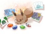  bell black_eyes drawing eevee evolutionary_stone fire_stone fox looking_down no_humans pokemon pokemon_(creature) pokemon_(game) pokemon_rgby riaru_(mukei) soothe_bell stone thunder_stone water_stone 