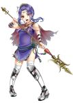  boots copyright_request hinase_kanoto open_mouth polearm purple_hair red_eyes simple_background solo spear weapon 